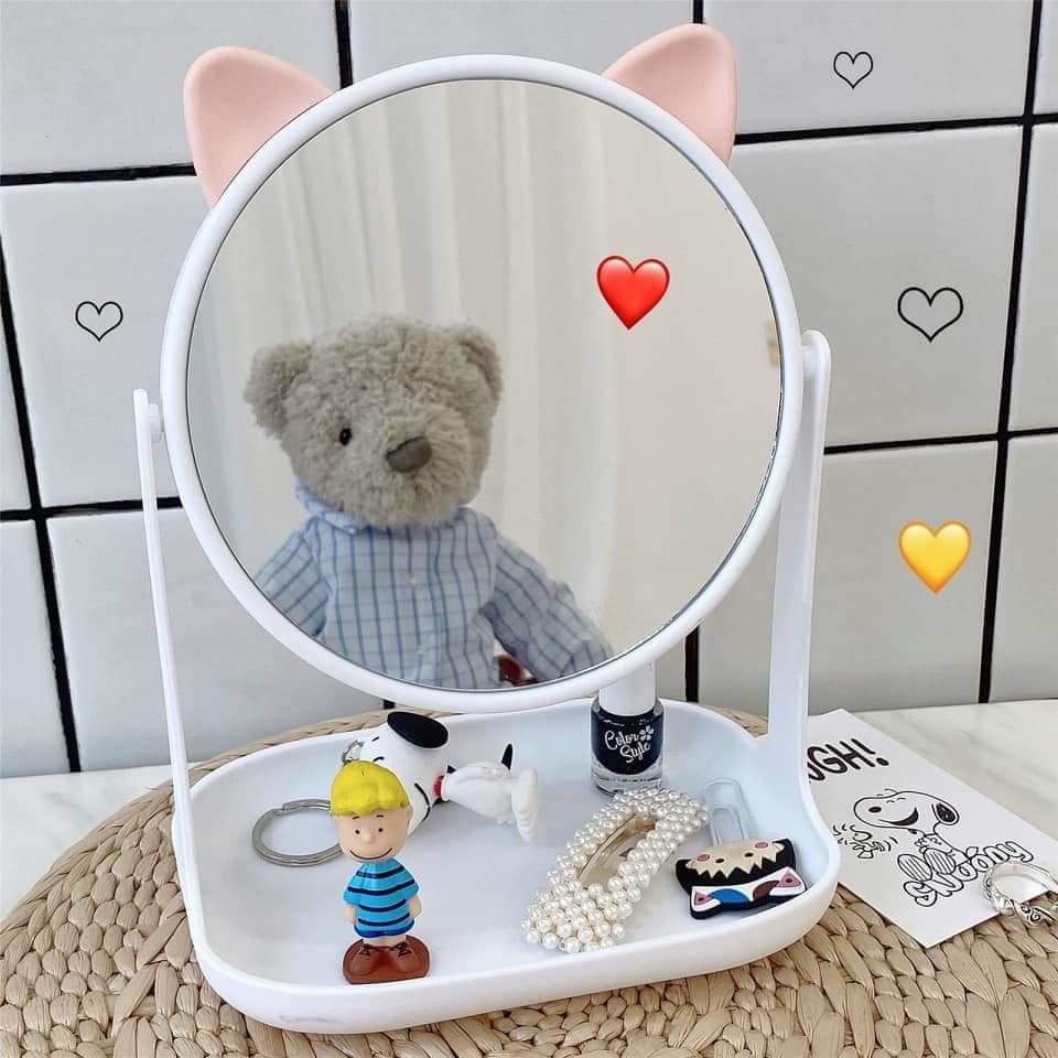 Gương tai mèo, tai thỏ mini để bàn cực xinh, gương để bàn, gương mini cho các nàng, gương để bàn mini