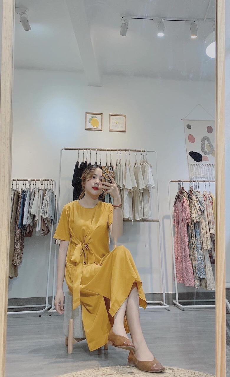 Đầm suông thắt nơ chéo
