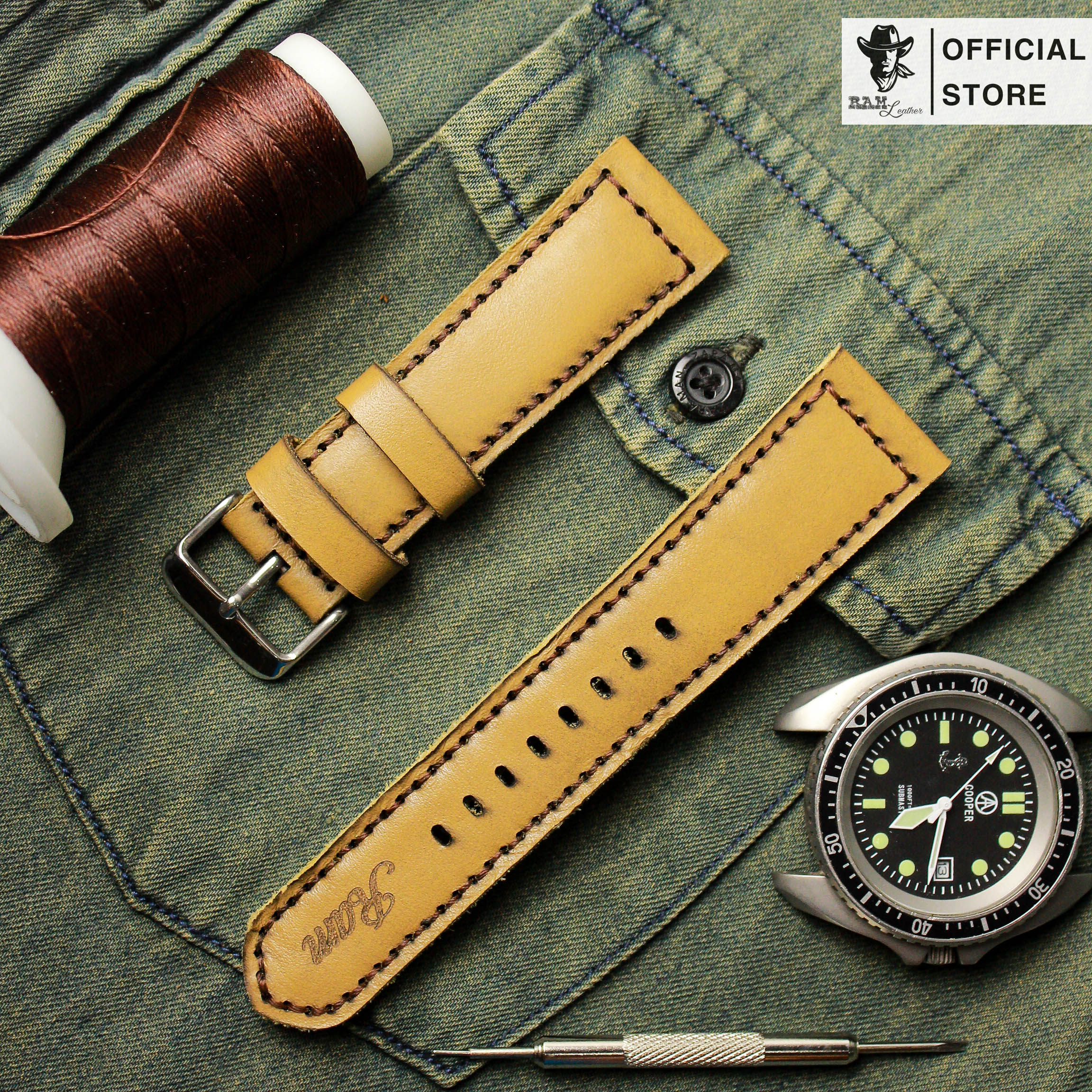 Dây da đồng hồ Siêu bền Da Bò Bản Bền Đẹp RAM Leather Classic 1983 Chính Hãng RAM Leather