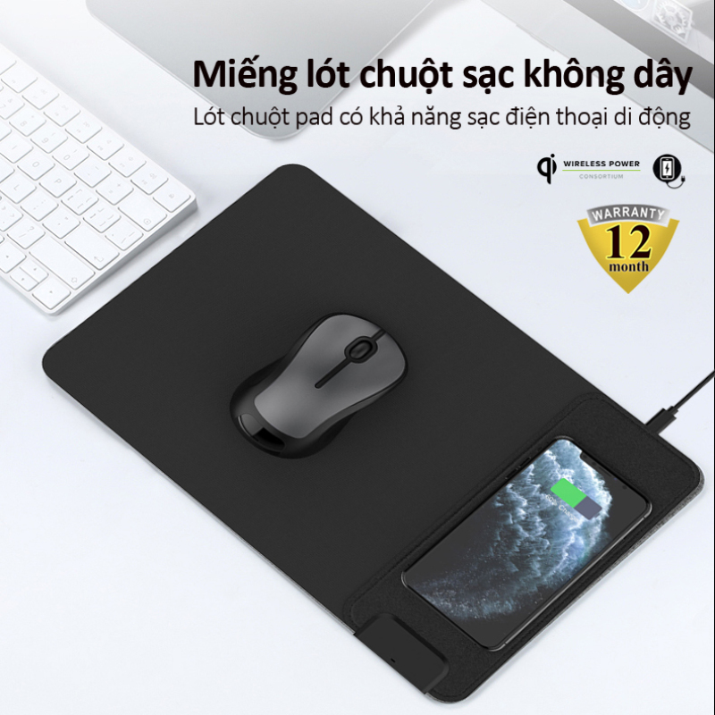 Giá Tấm lót chuột kiêm đế sạc nhanh không dây 15W chống nước chống bụi tiện dụng chất lượng cao bảo hành 1 năm WX017