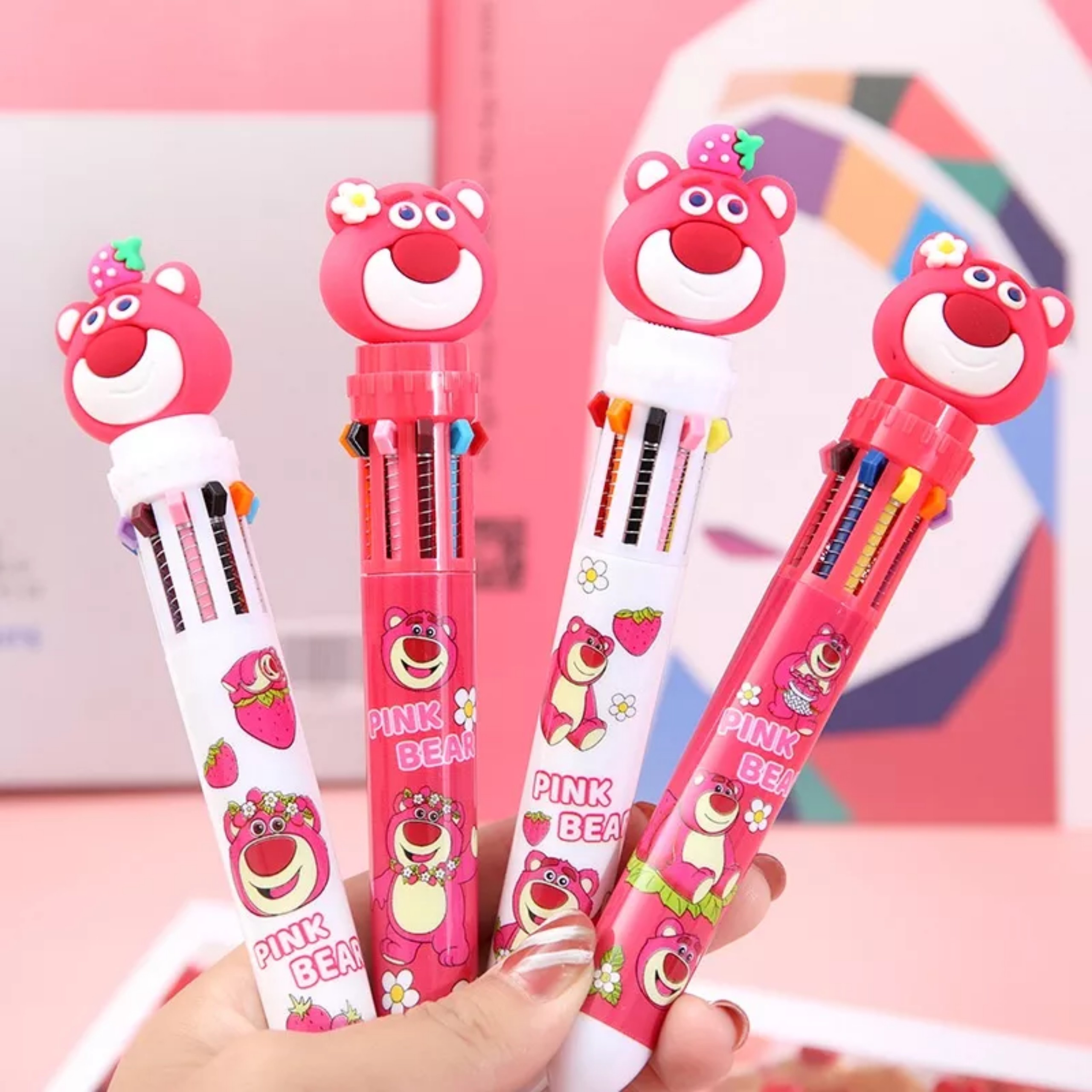 10 Color Strawberry Bear Ballpoint Pens