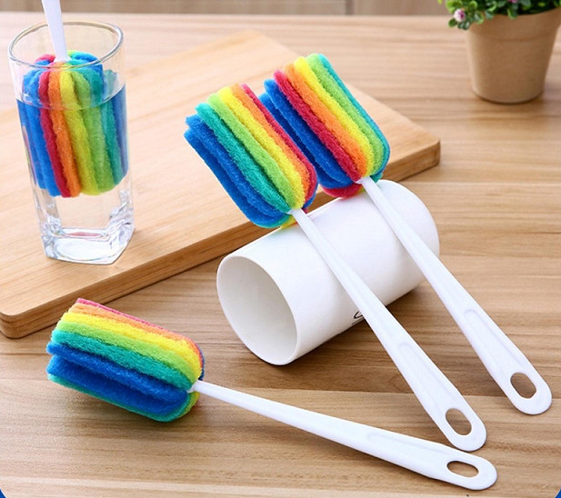 Cây cọ rửa ly cốc bình sữa 7 màu cầu vòng đa năng - dụng cụ rửa ly | cọ ly cốc bảy màu