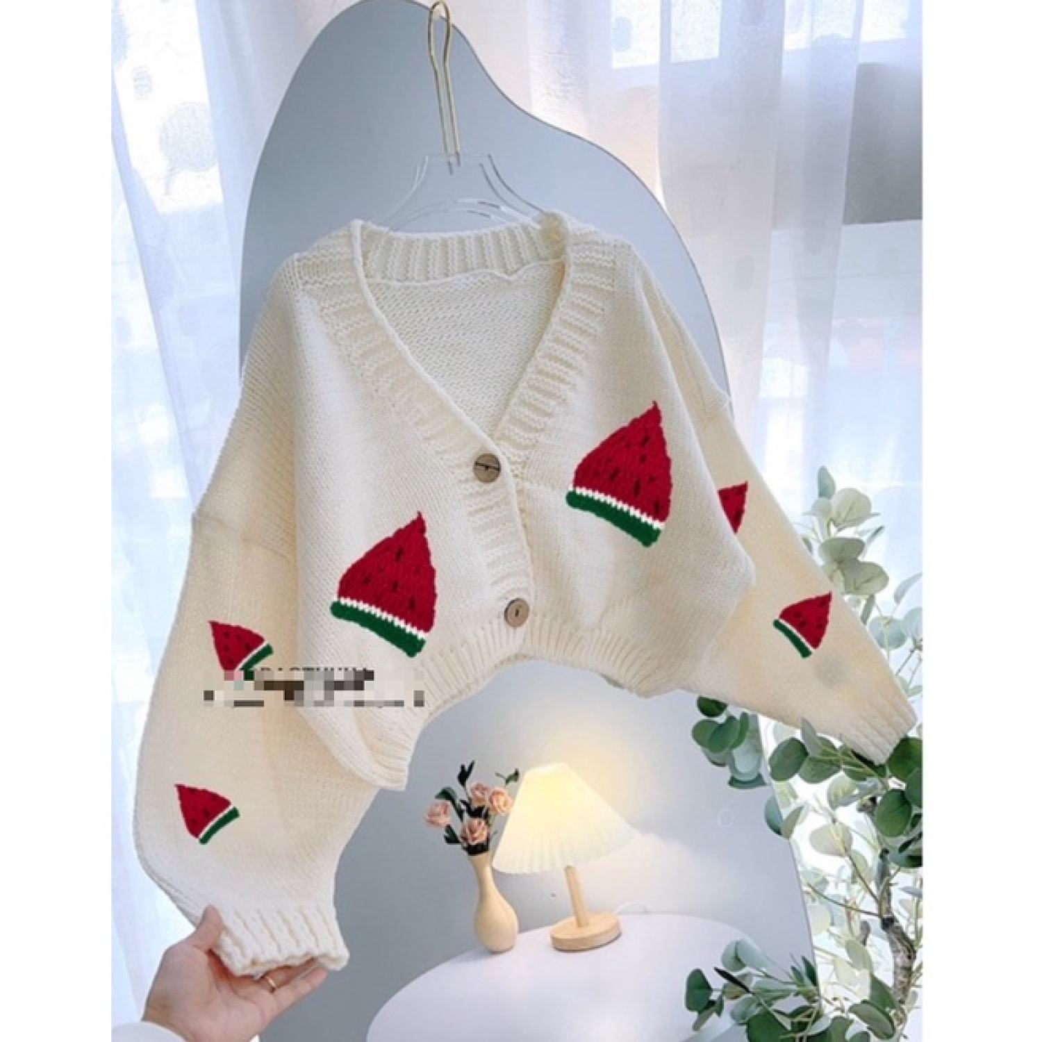 Áo len cardigan croptop nữ dưa hấu