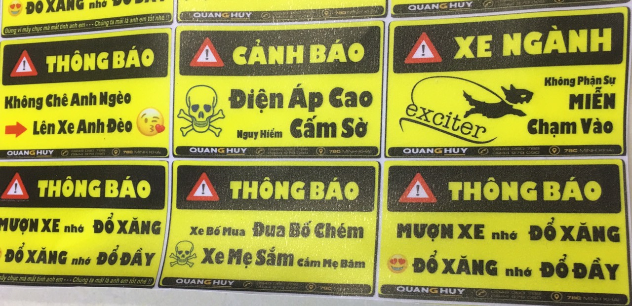 Tem tấm Logo cảnh báo trọn bộ combo 6 cái - hài hước - độc đáo. Kích thước 10x24cm