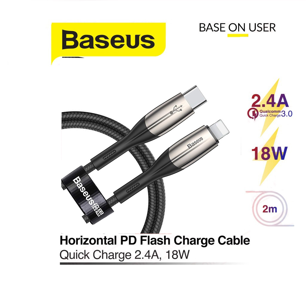 Cáp sạc nhanh 2.4A Baseus Horizontal Type-C to Lightning dây dù siêu bền hỗ trợ truyền dữ liệu dài 200CM cho iPhone