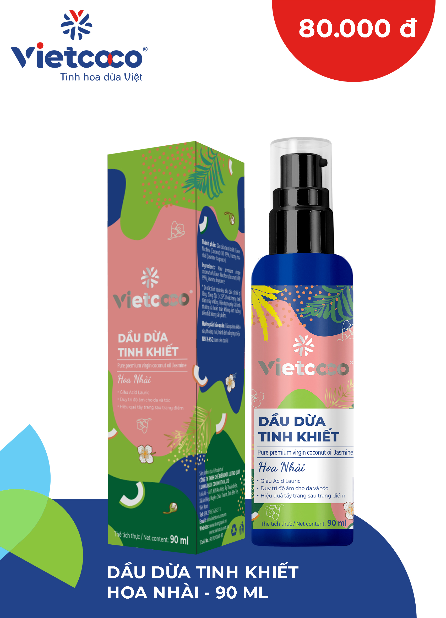 Dầu dừa tinh khiết mỹ phẩm Vietcoco Hoa Nhài 90ml