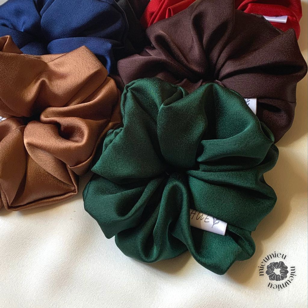 Phụ kiện tóc cột tóc scrunchies handmade lụa satin mềm chun co giãn bảo vệ tóc S1048
