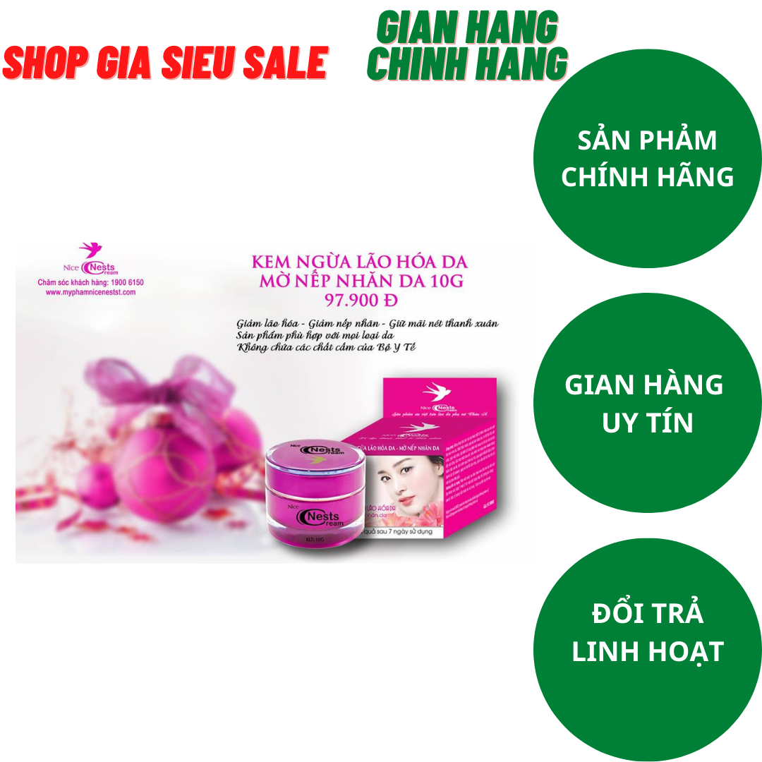 Kem ngừa lão hóa da mờ nếp nhăn da 10g nice nests 97.9k