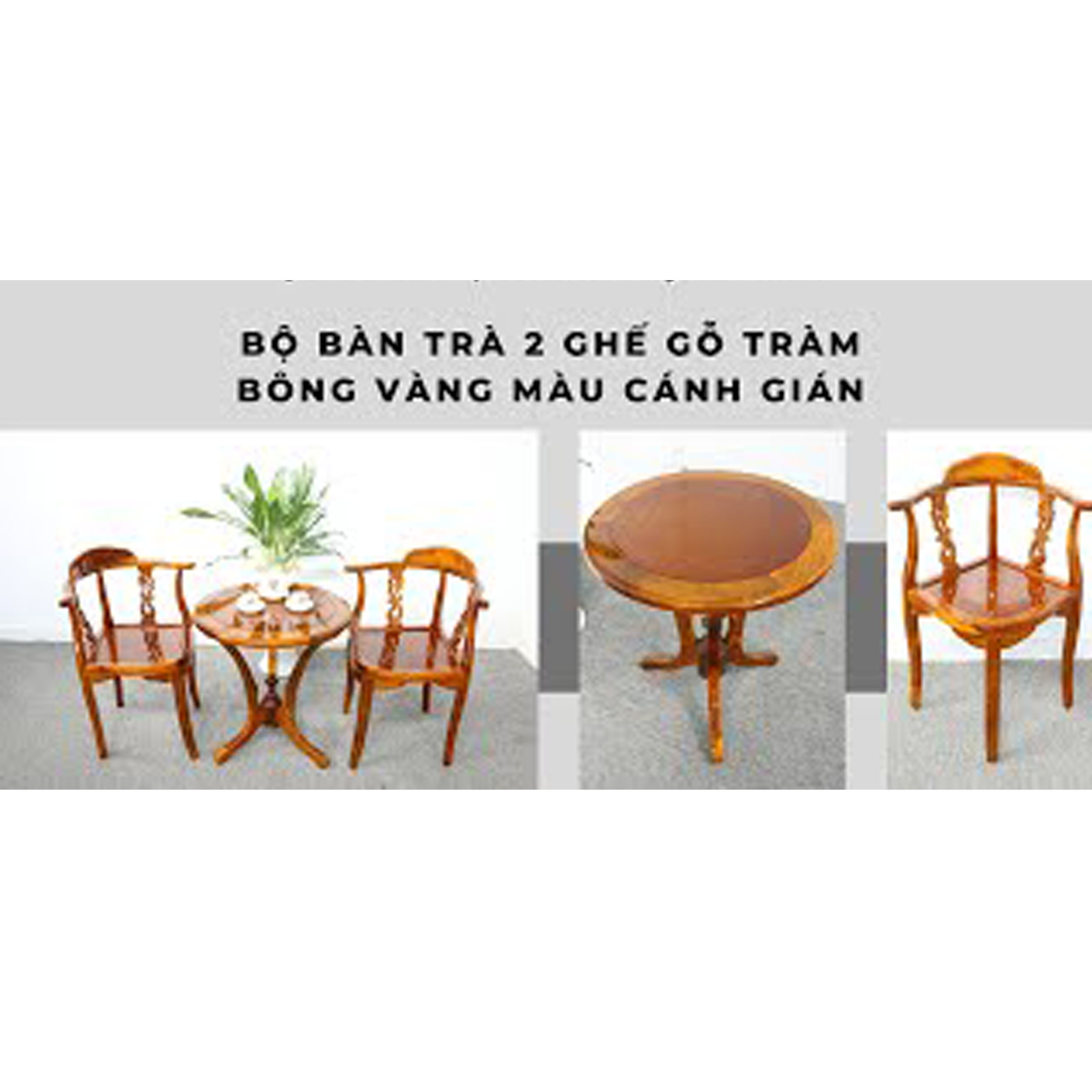Bộ bàn trà 2 ghế gỗ tràm bông vàng màu cánh gián , bộ bàn ghế phòng ngủ khách sạn , bàn uống trà 2 ghế