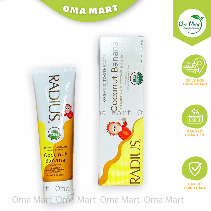 Kem đánh răng chuối dừa hữu cơ cho bé Radius 85g