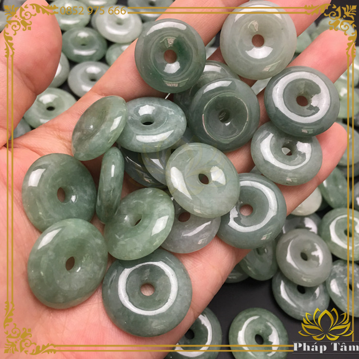 Mặt dây chuyền đồng điếu trơn ngọc jadeite myanmar type a vân tự nhiên - pháp tâm