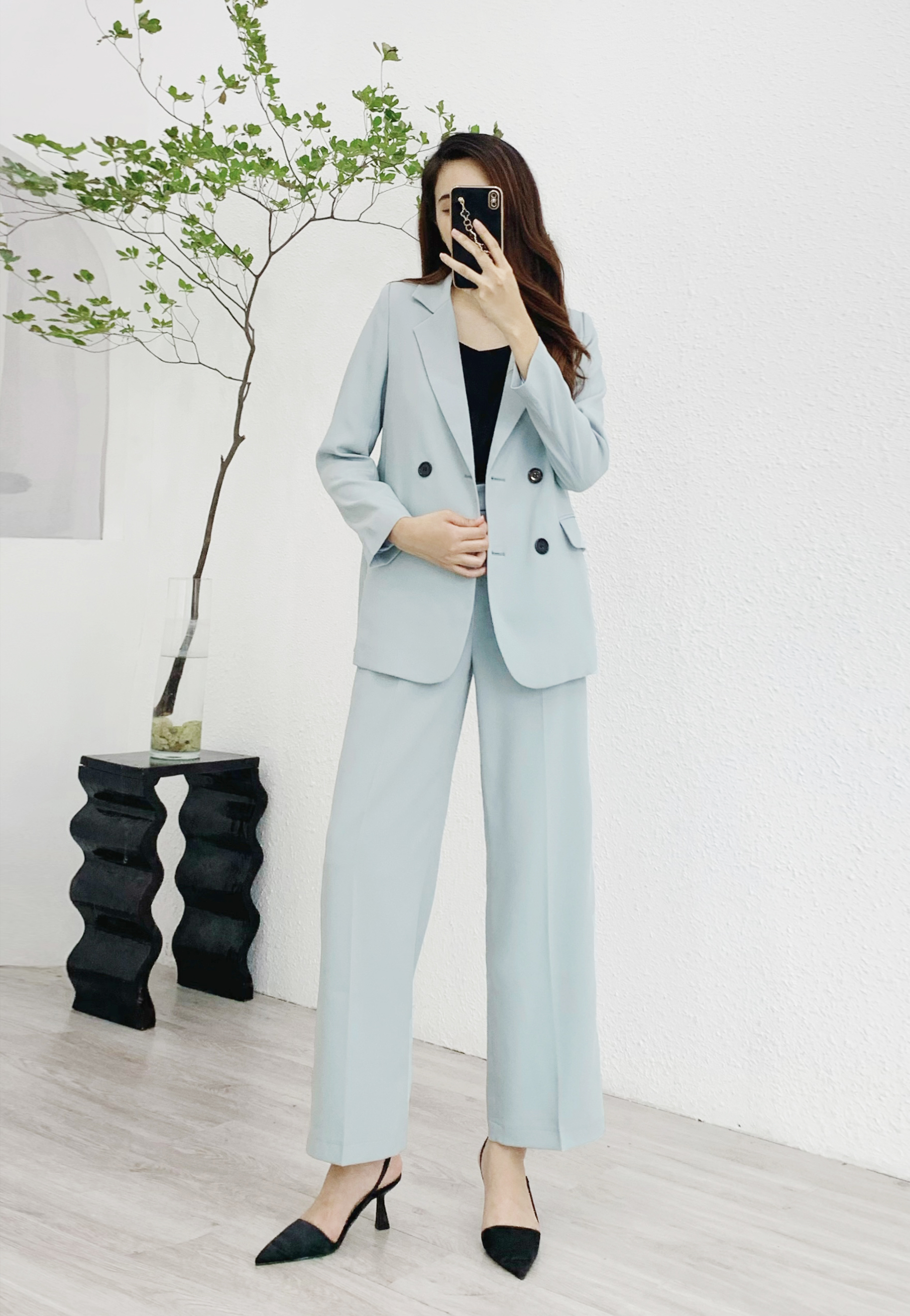 Maiimer - Blazer xanh mint cúc đen Stella