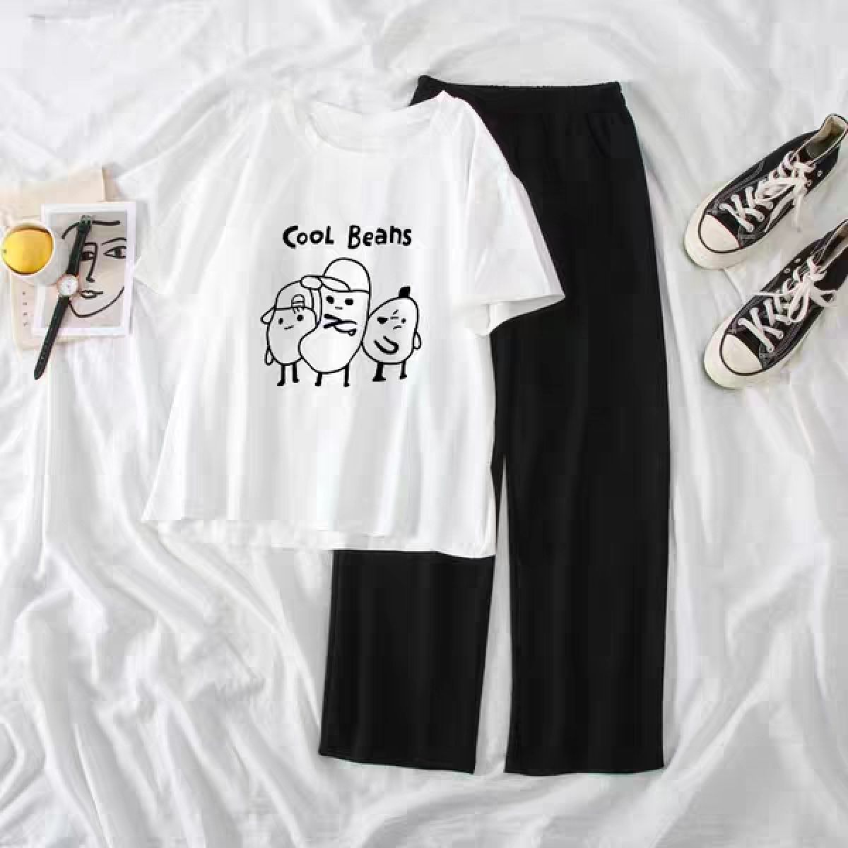 [PHÁ CÁCH 02] Mix Phối Sét Bộ Quần Áo Nữ Xinh Cute Mặc Đi Chơi Dạo Phố, Chất Liệu Áo Cotton Organic Ngắn Tay Cổ Tròn In YOUTH Hai Gạch Kèm Quần Ống Rộng Thun Cát Co Giãn Nhẹ Phong Cách Thời Trang Trẻ Hàn Quốc