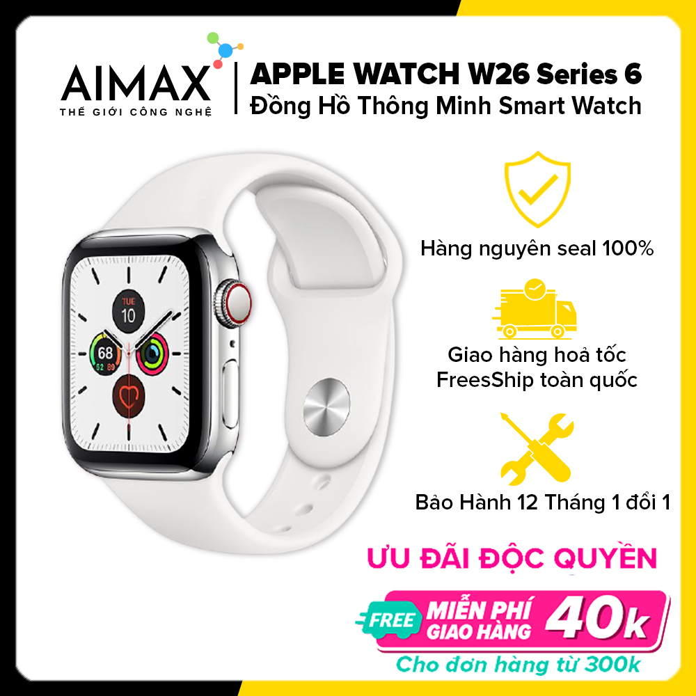 Đồng Hồ Thông Minh W26 SmartWatch Series 6 2020 - Đồng Hồ Thông Minh Smartwatch W26 ( T500 Plus ) Màn Hình Tràn Viền, Tiếng Việt 100%, Đo Nhịp Tim, Chạy Bộ, Hiển Thị Cuộc Gọi, Thông Báo Tin Nhắn,Thay Dây Đeo, Kháng Nước Chuẩn - AIMAX