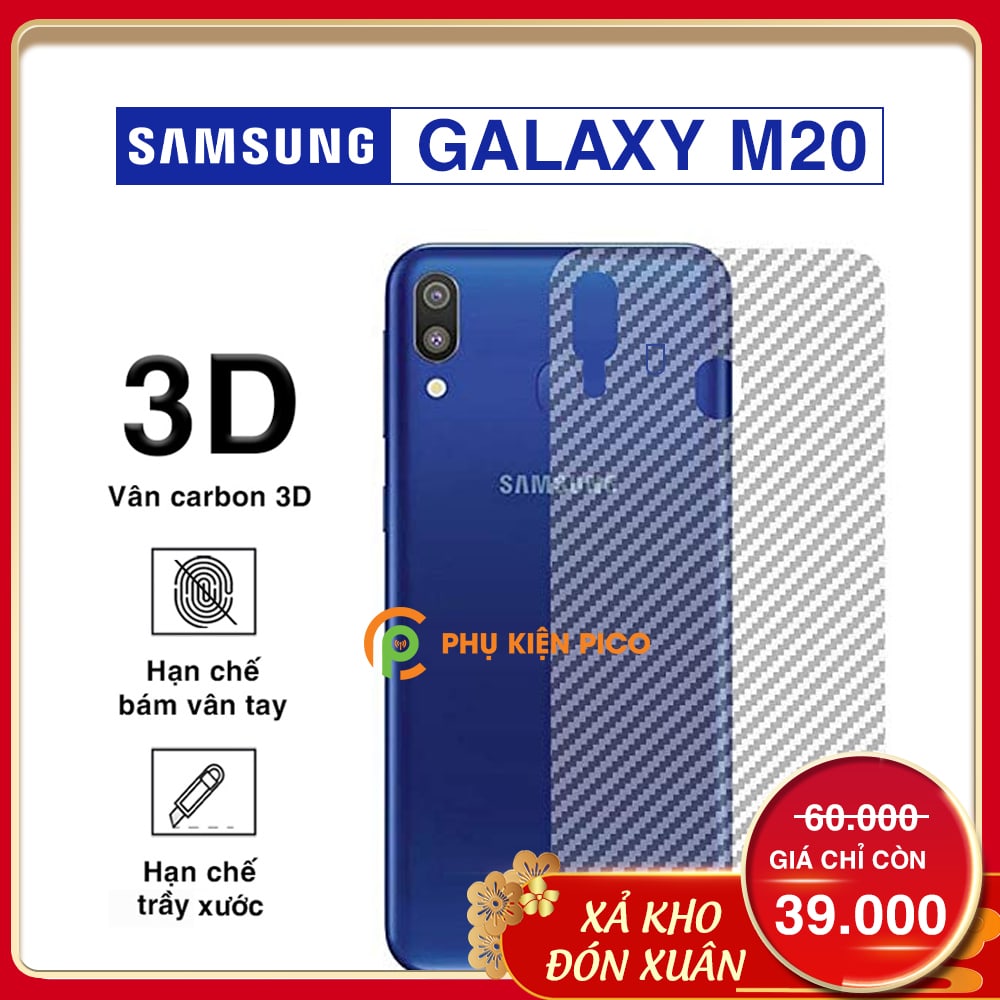 Dán lưng Samsung M20 trong suốt nổi vân Carbon 3D tản nhiệt tốt – Dán lưng vân Carbon Samsung Galaxy M20