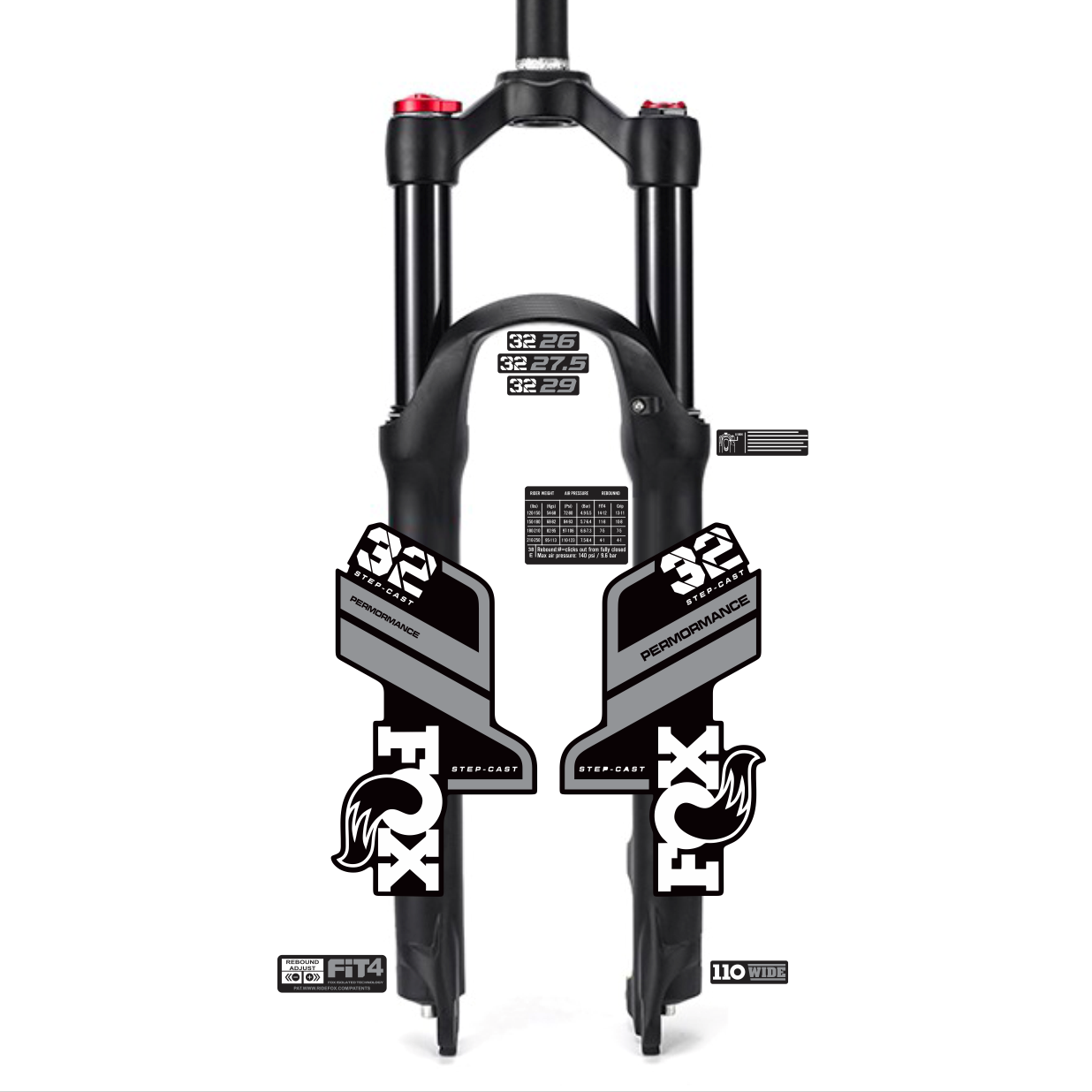 tem decal dán phuộc xe đạp địa hình Fox performance 32 2021 | cheetahdecals.com