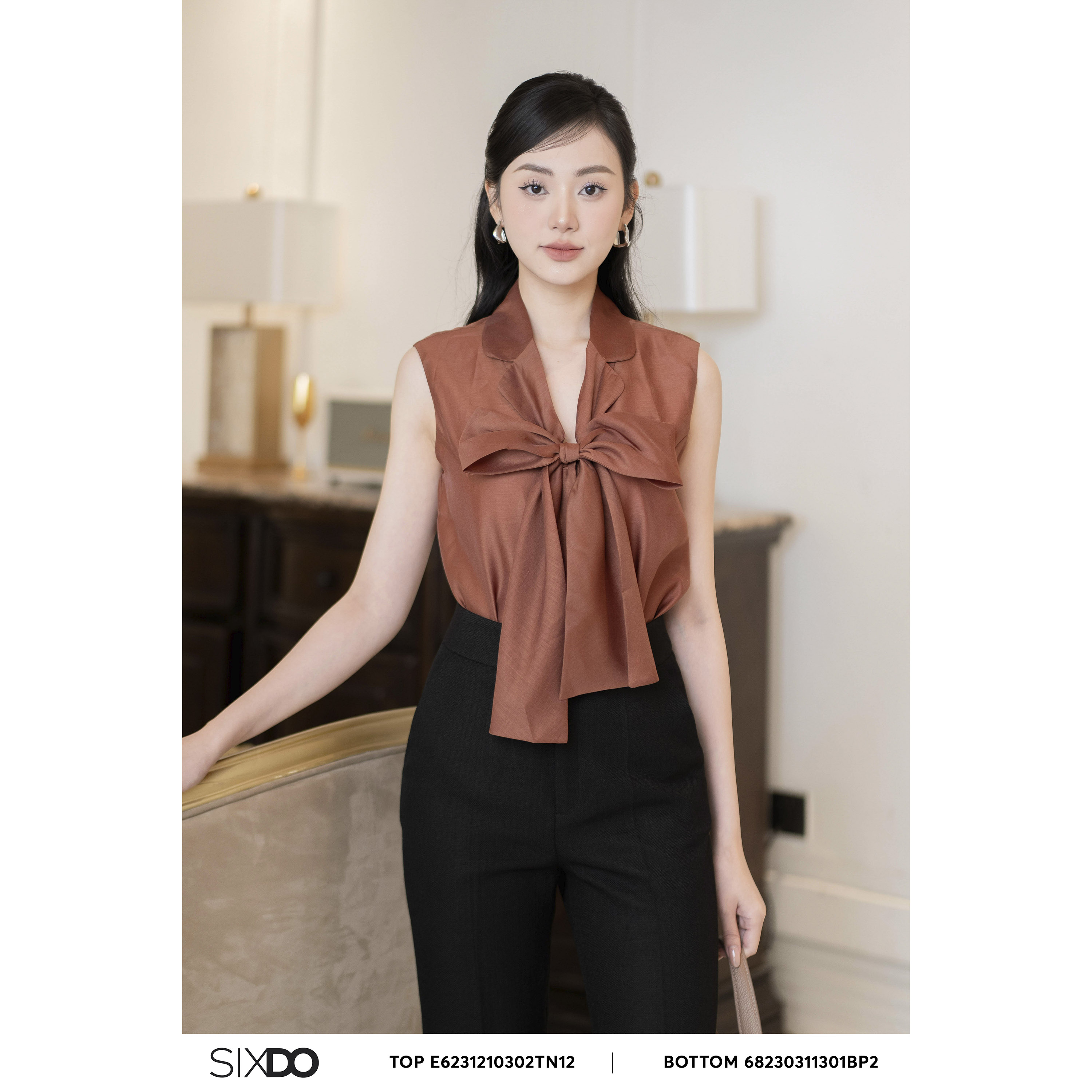 Áo nữ tơ organza nơ cổ sixdo