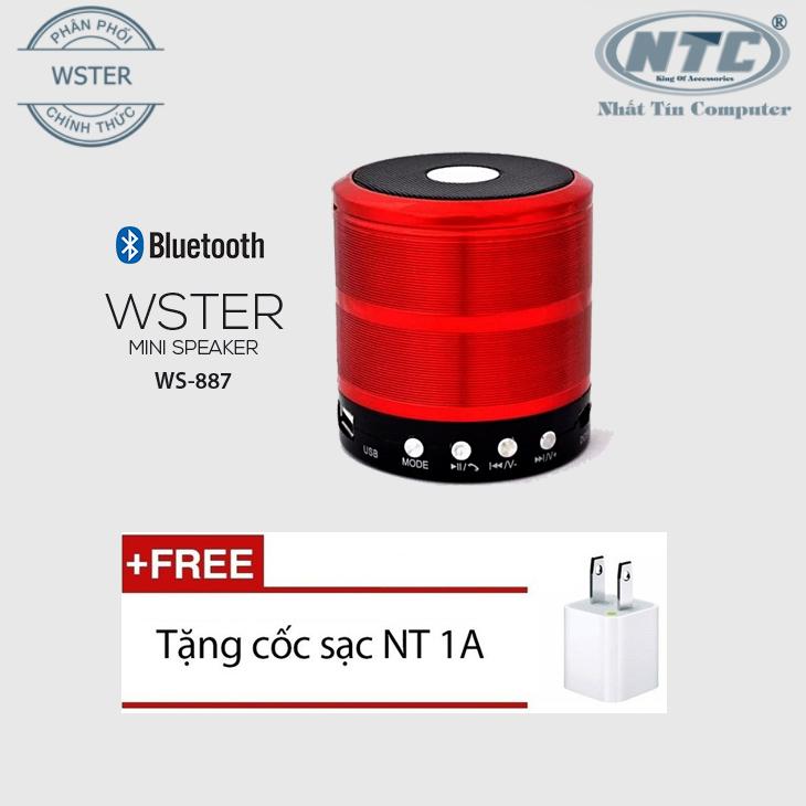 Loa Bluetooth Wster WS-887 hỗ trợ USB/thẻ nhớ/FM/AUX (Nâu đỏ) + Tặng 1 cốc sạc