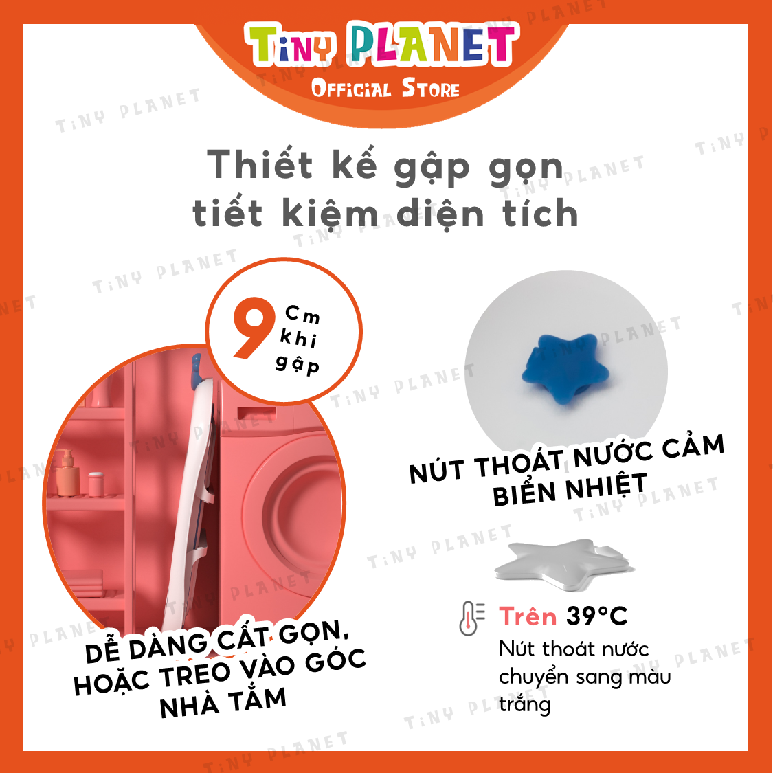 Chậu tắm gập gọn Tiny Planet có thể gấp gọn dành cho bé từ sơ sinh đến 5 tuổi (chính hãng)