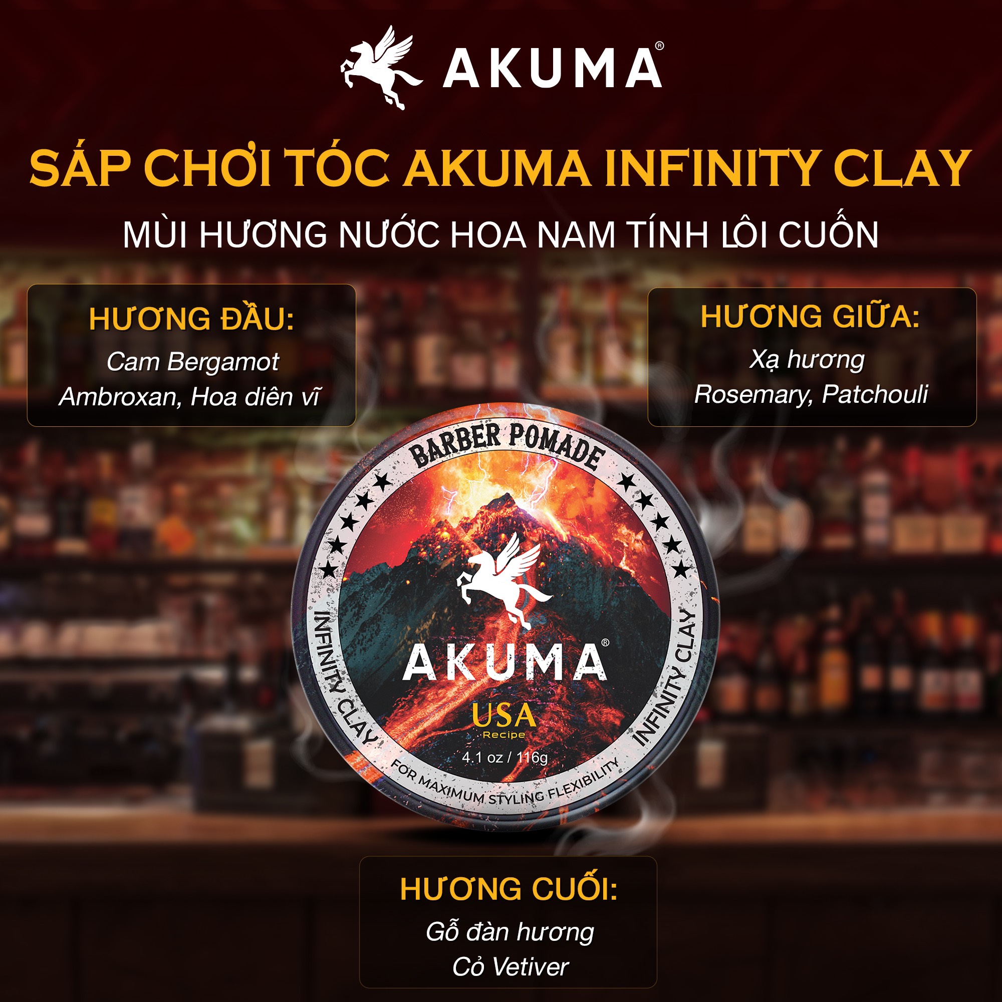 Sáp Vuốt Tóc Nam AKUMA INFINITY CLAY - Tặng Lược