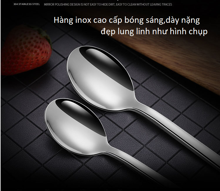 [HCM]SÉT 4 Chiếc Thìa Hàn INOX 304- (Muỗng ) Cán Dài  ĐẸP LỘNG LẪY ( CÓ 3 SIZE)