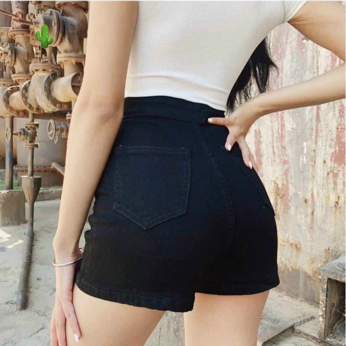 Quần short kaki trơn đai giữa gài nút phối túi sau ttpk0564