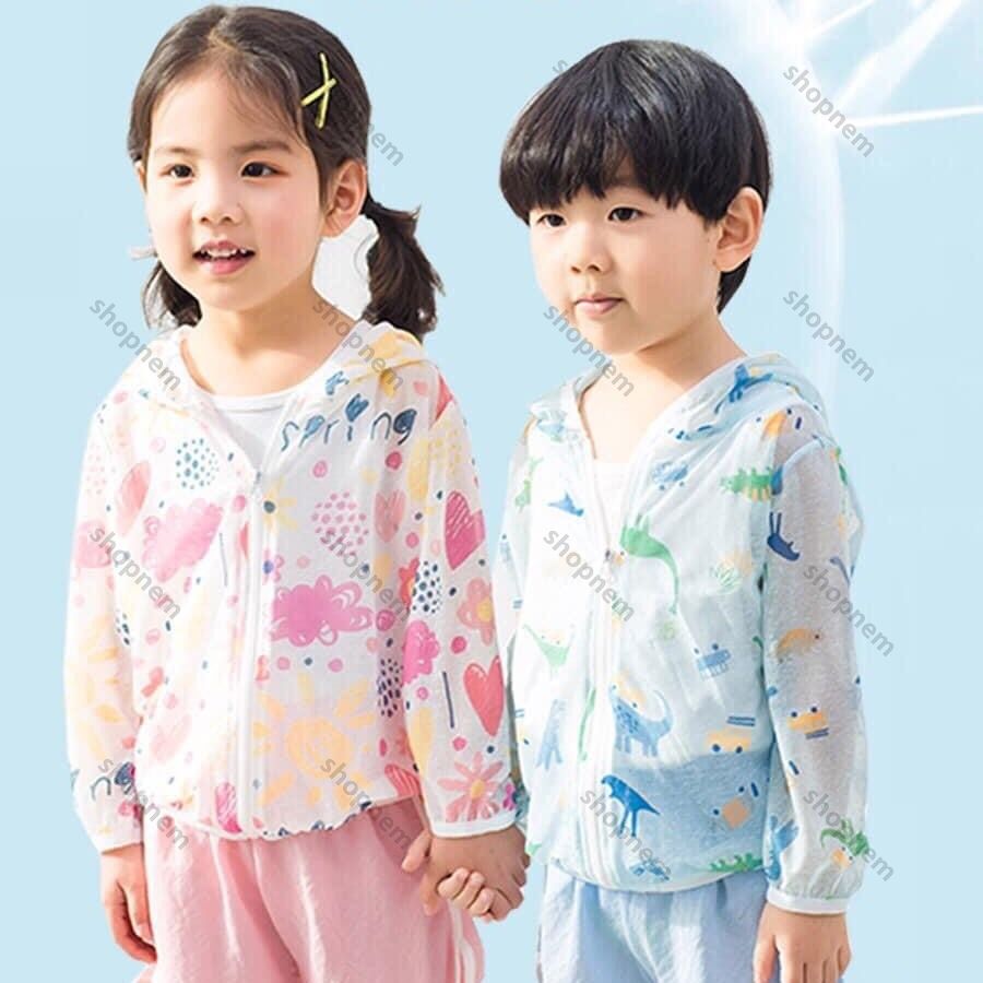 Áo chống nắng cho bé có mũ vải thoáng màu sắc dễ thương bé trai bé gái