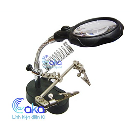 Kính lúp kẹp soi hàn mạch điện tử có đèn 2 Led và gác mỏ hàn