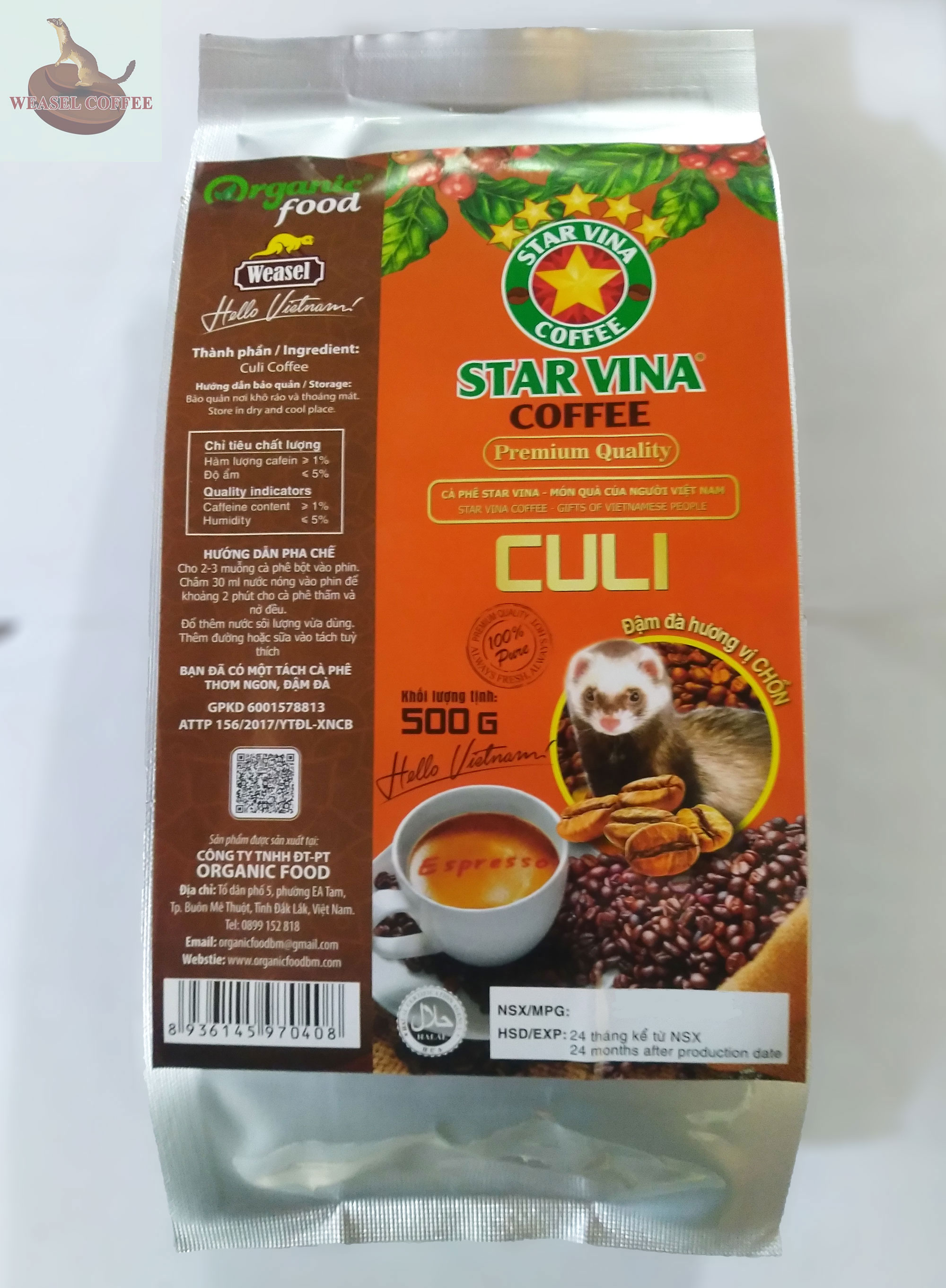 Combo 2 túi ( 1kg Hạt ) - Cà Phê Culi Hương Chồn