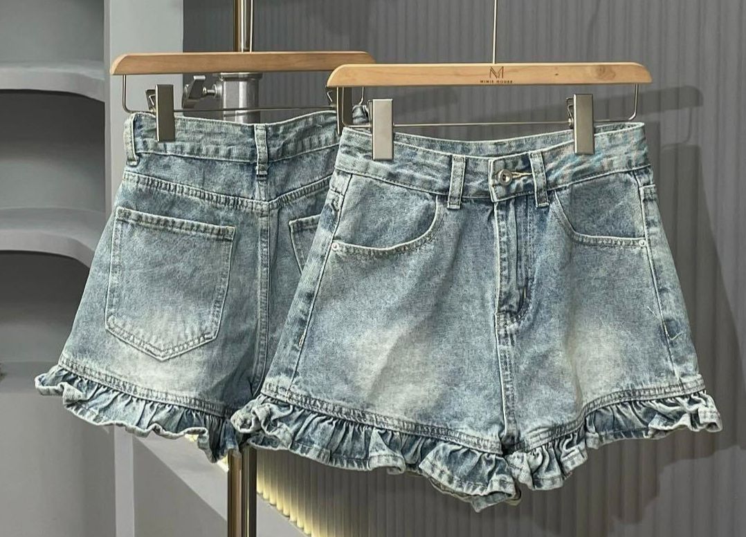 Quần đùi short nữ lưng cao bèo lai xanh jean co dãn nhẹ sieu tôn dáng bánh bèo L29849385