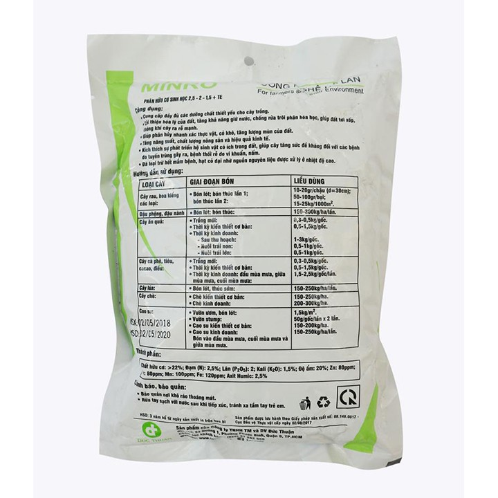 Phân Bón Hữu Cơ Sinh Học MINRO - (Gói 2KG)