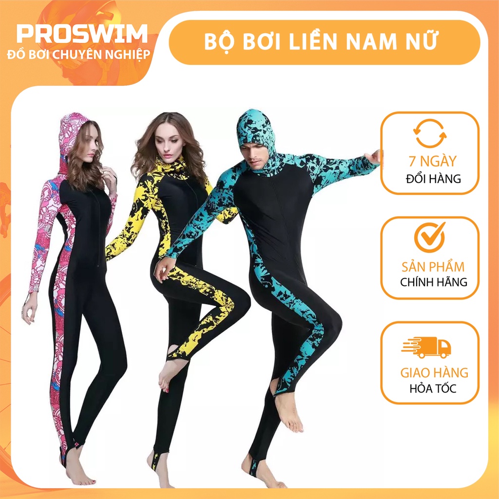 Áo bơi lặn cho nam nữ liền quần tới gót có mũ trùm đầu chính hãng sbart