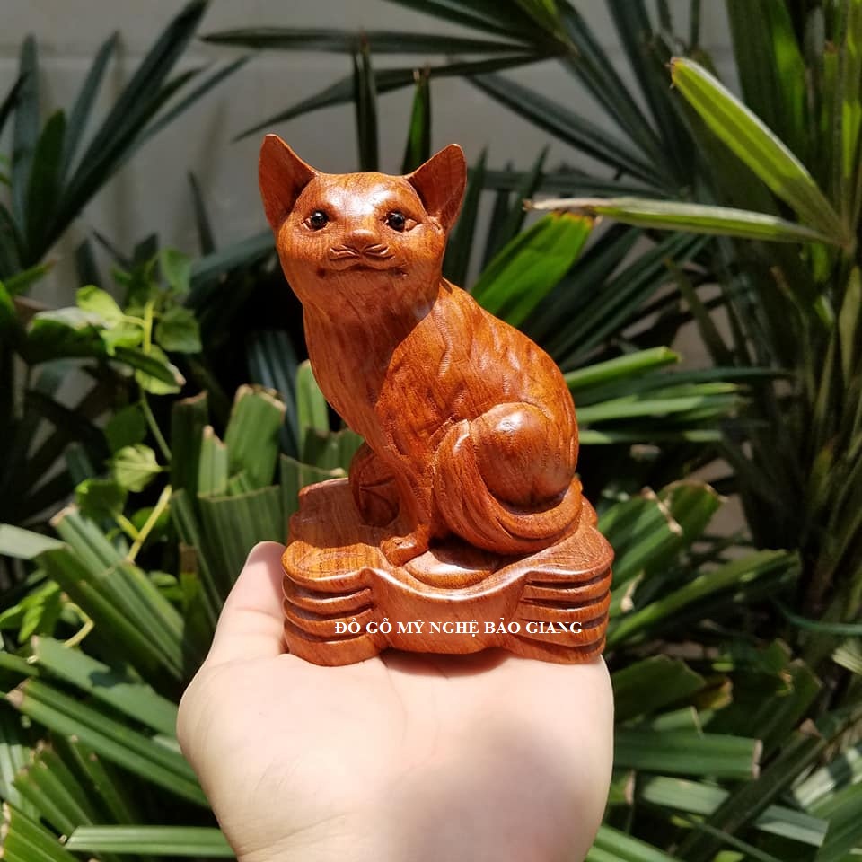 Linh vật tượng con meo gỗ hương cao 12 cm
