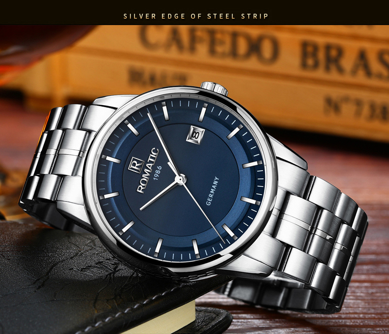 Đồng hồ Nam ROMATIC 1986 Máy GERMANY, Khóa Bướm Cao Cấp, Dây Thép Đúc Đặc Không Gỉ