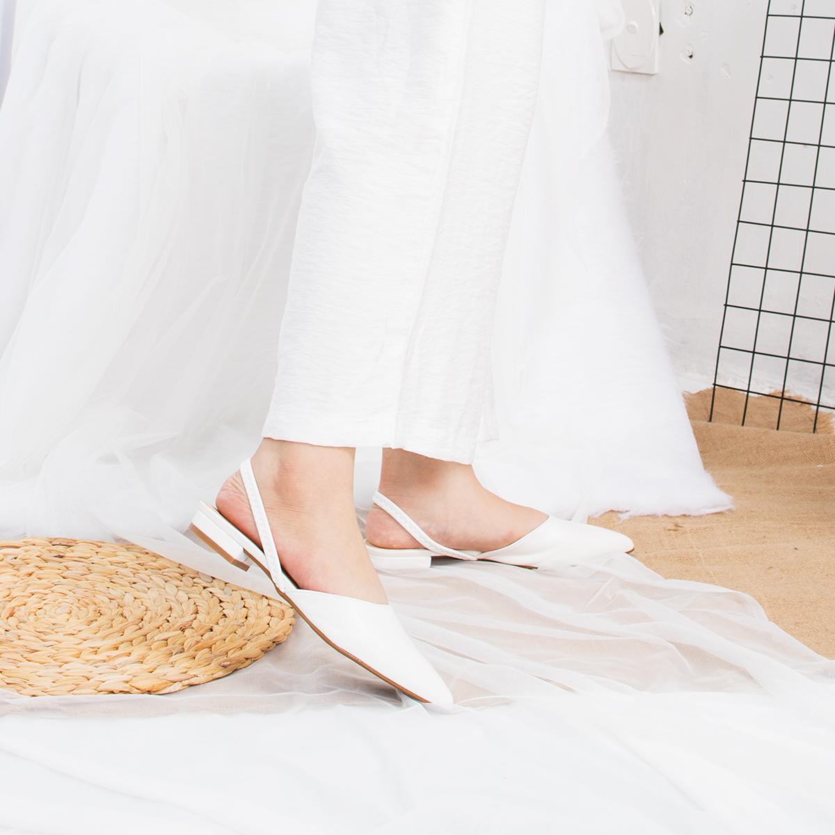 Giày nữ, giày cao gót slingback mũi nhọn cao 2cm phối dây thời trang kiểu dáng basic - EL002 (NU)