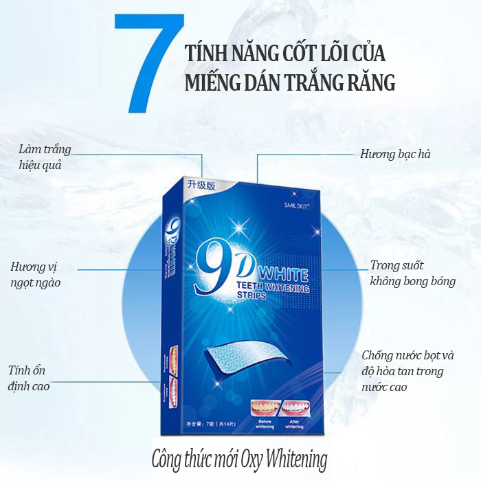 Set 7 Miếng dán trắng răng 3D/5D / 9D   White Teeth Whitening Strips, miếng dán trắng răng 3d miếng dán trắng răng chính hãng, miếng dán trắng răng crest 3d white , miếng dán trắng răng oral b A64