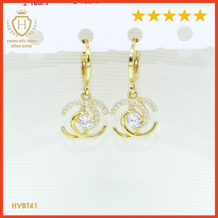 Bông Tai Nữ Titan Mặt Chữ X Đính Đá Thời Trang, Khuyên Tai Nữ Dáng Dài Xi Mạ Vàng Non 24k Cao Cấp - Trang Sức Hava Phong Cách Trẻ Trung Cá Tính