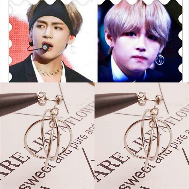 韩版BTS防弹少年团金泰亨金硕珍JIN同款耳钉简约几何耳夹男女配饰