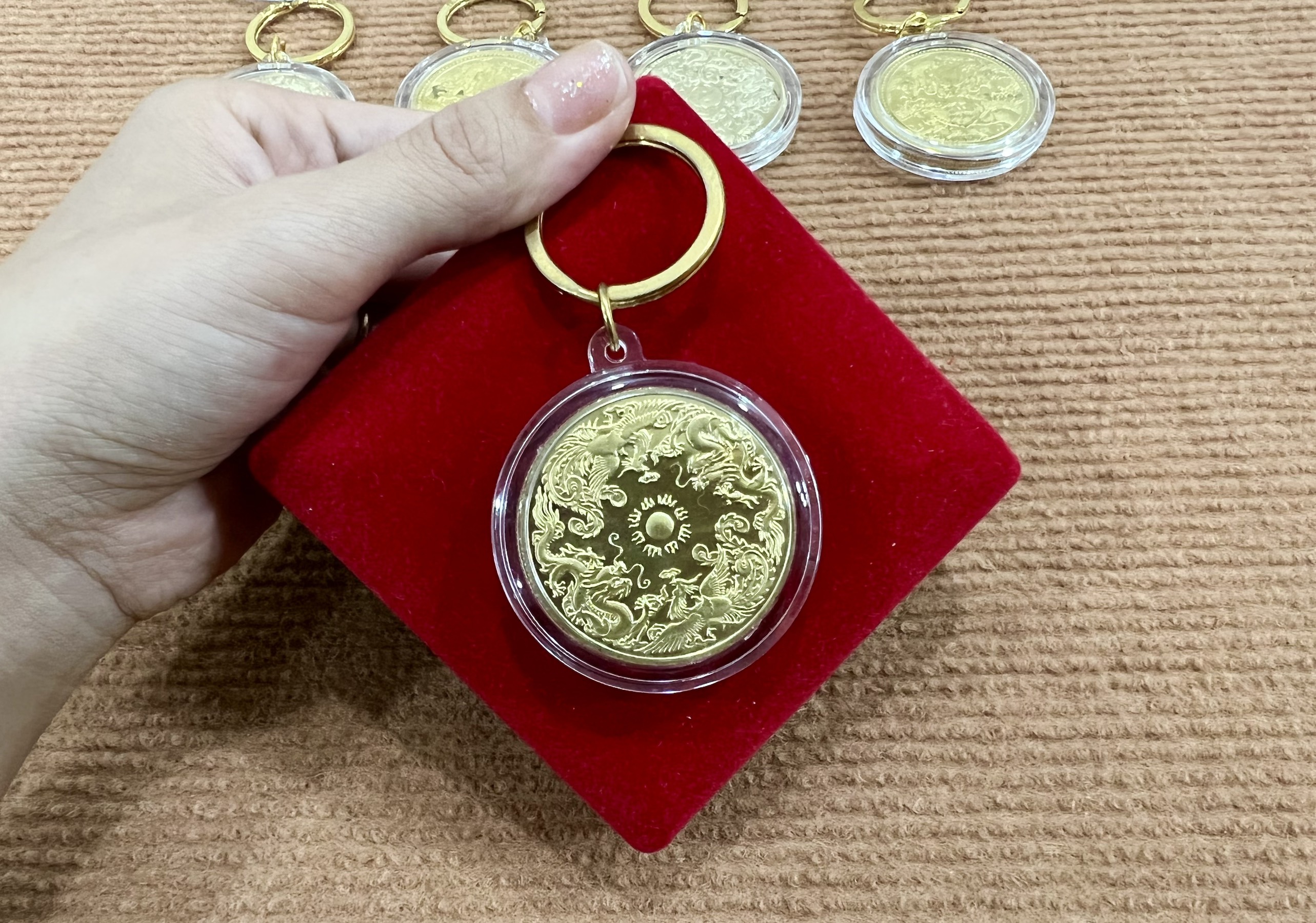 Móc Khóa Đồng xu Long Phụng may mắn