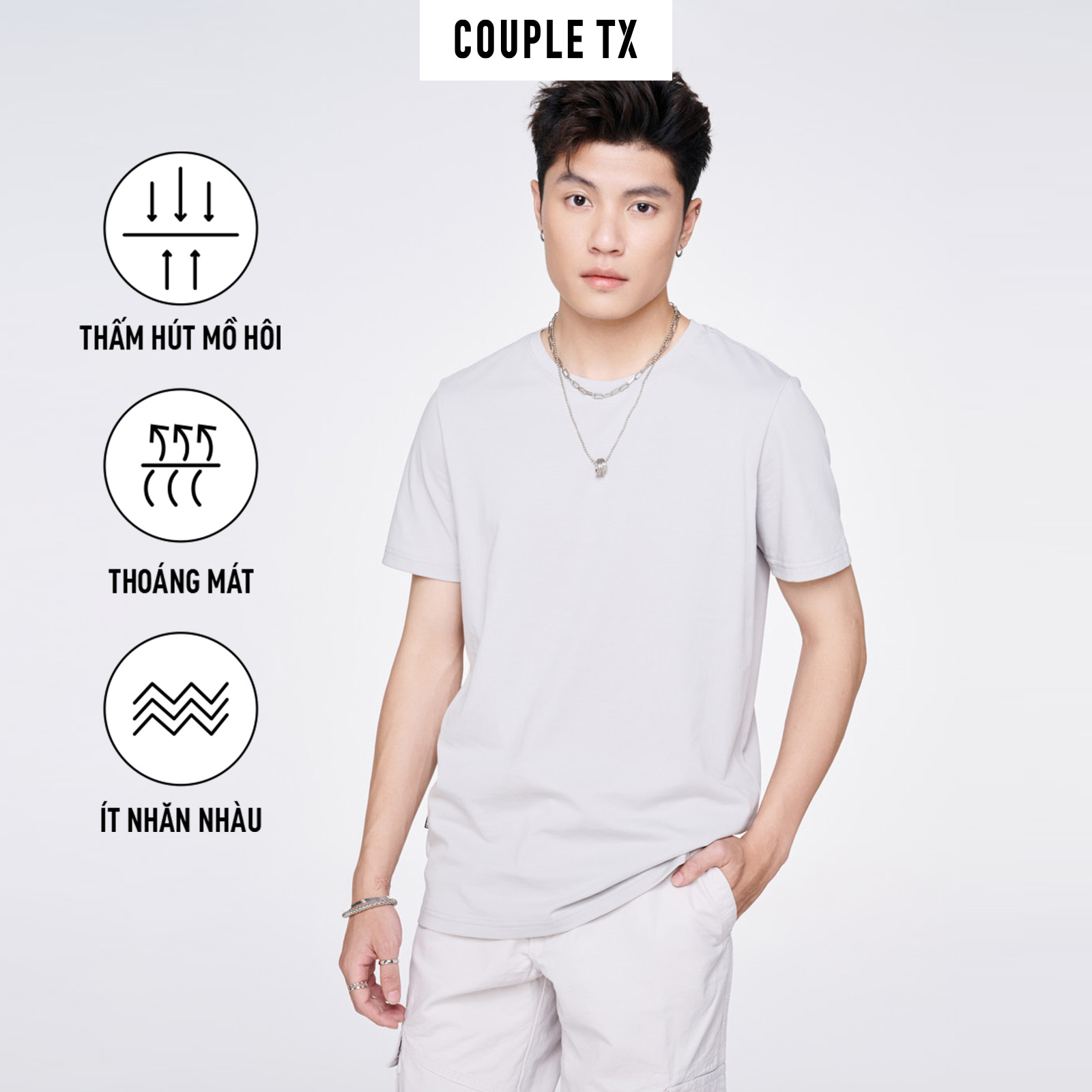 Áo Thun Nam COUPLE TX - Áo Thun Trơn, Slim Basic Cổ Tròn MTS 1325