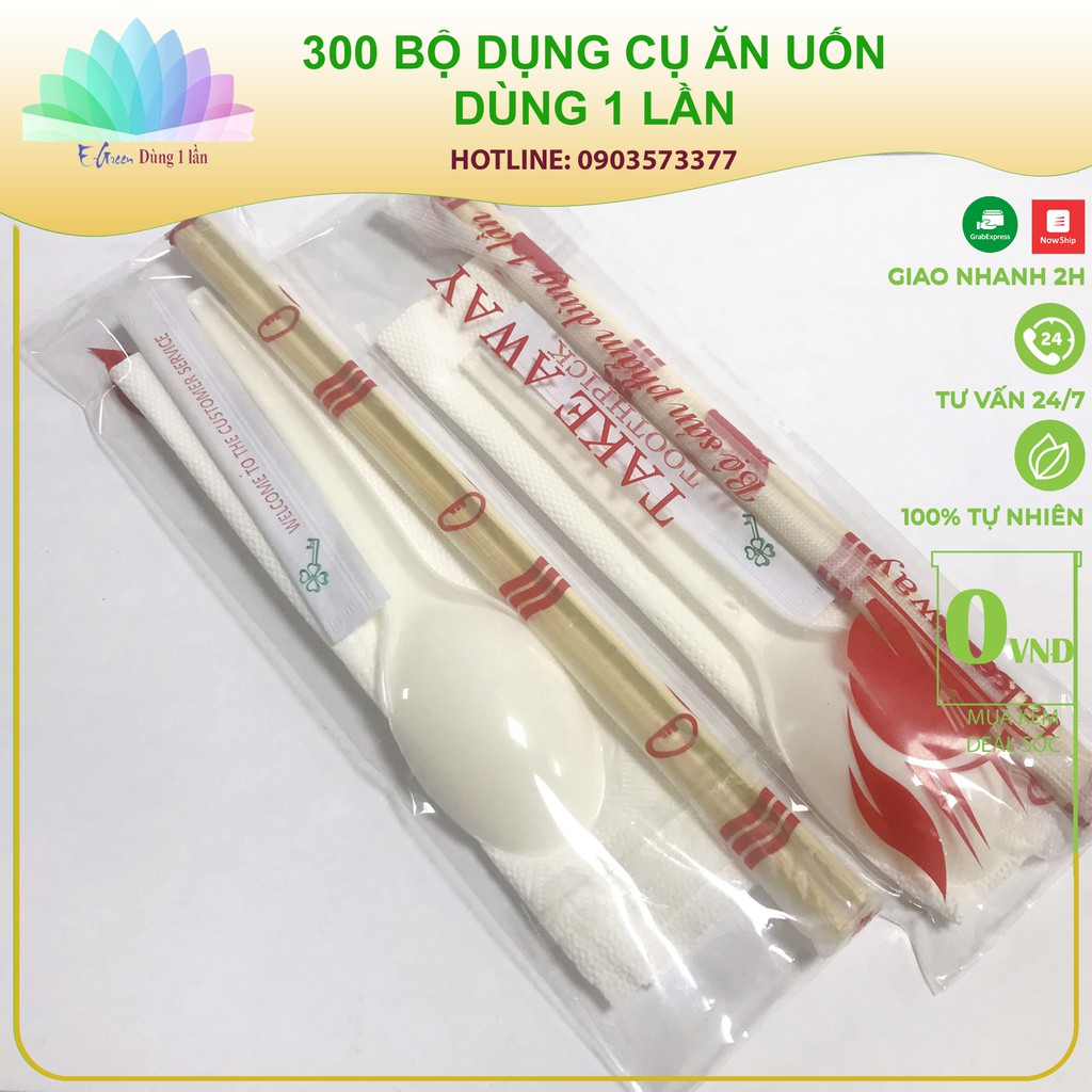 1 bịch 50 bộ Muỗng đũa, giấy ăn, tăm tre set 4 món muỗng, đũa, tăm, giấy tiện lợi dùng cho nhà hàng, vệ sinh an toàn