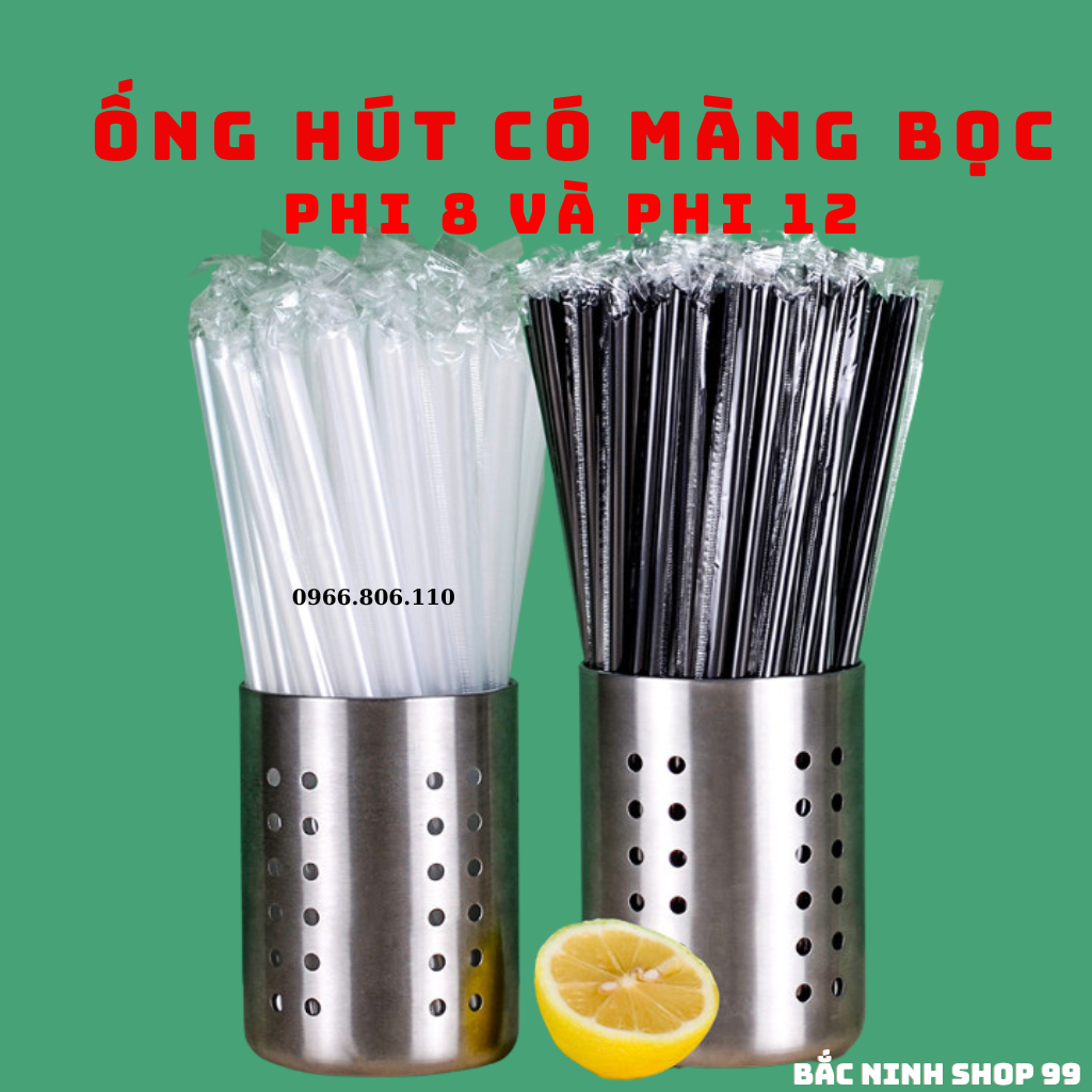 [50 Chiếc] Ống Hút Chân Trâu Có Màng Bọc Phi 8 Phi 12 Có 3 Màu Trắng + Đỏ + Đen