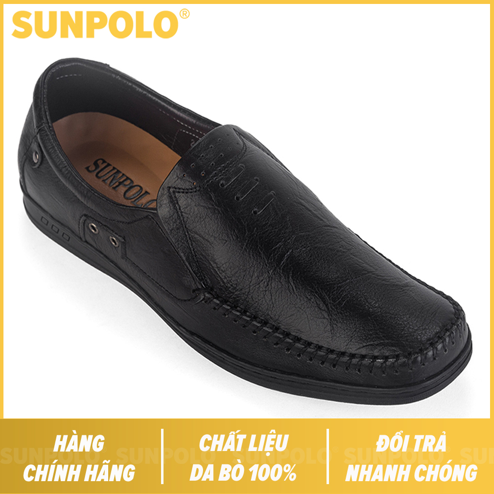 Giày lười giày mọi nam da bò SUNPOLO LS2098 (Đen, Nâu)