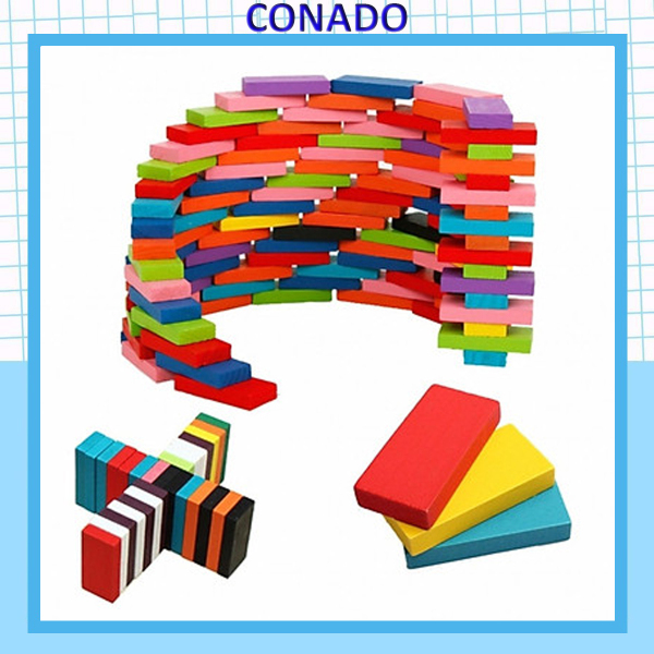 Đồ chơi gỗ Domino Conado 100 thanh gỗ nhiều màu sắc an toàn cho bé DMN11
