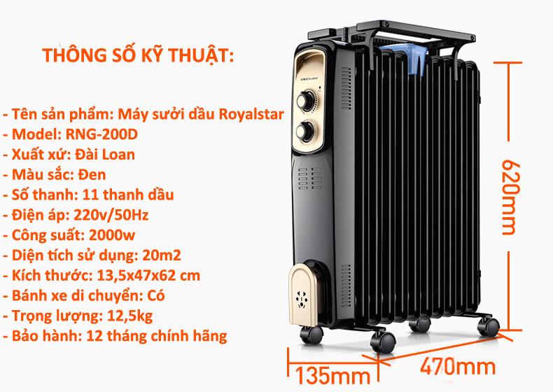 Máy sưởi dầu Royalstar RNG-200D 11 thanh