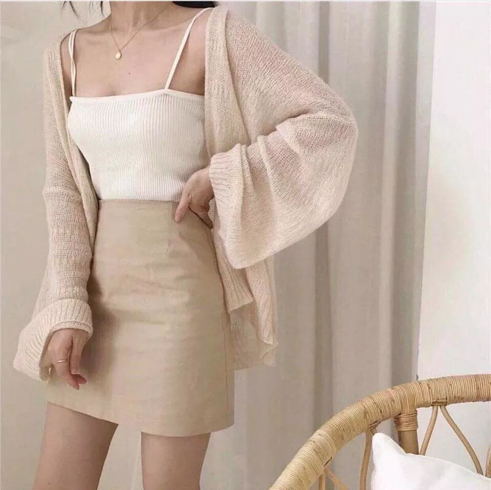 Áo khoác Cardigan len mỏng phong cách Hàn Quốc