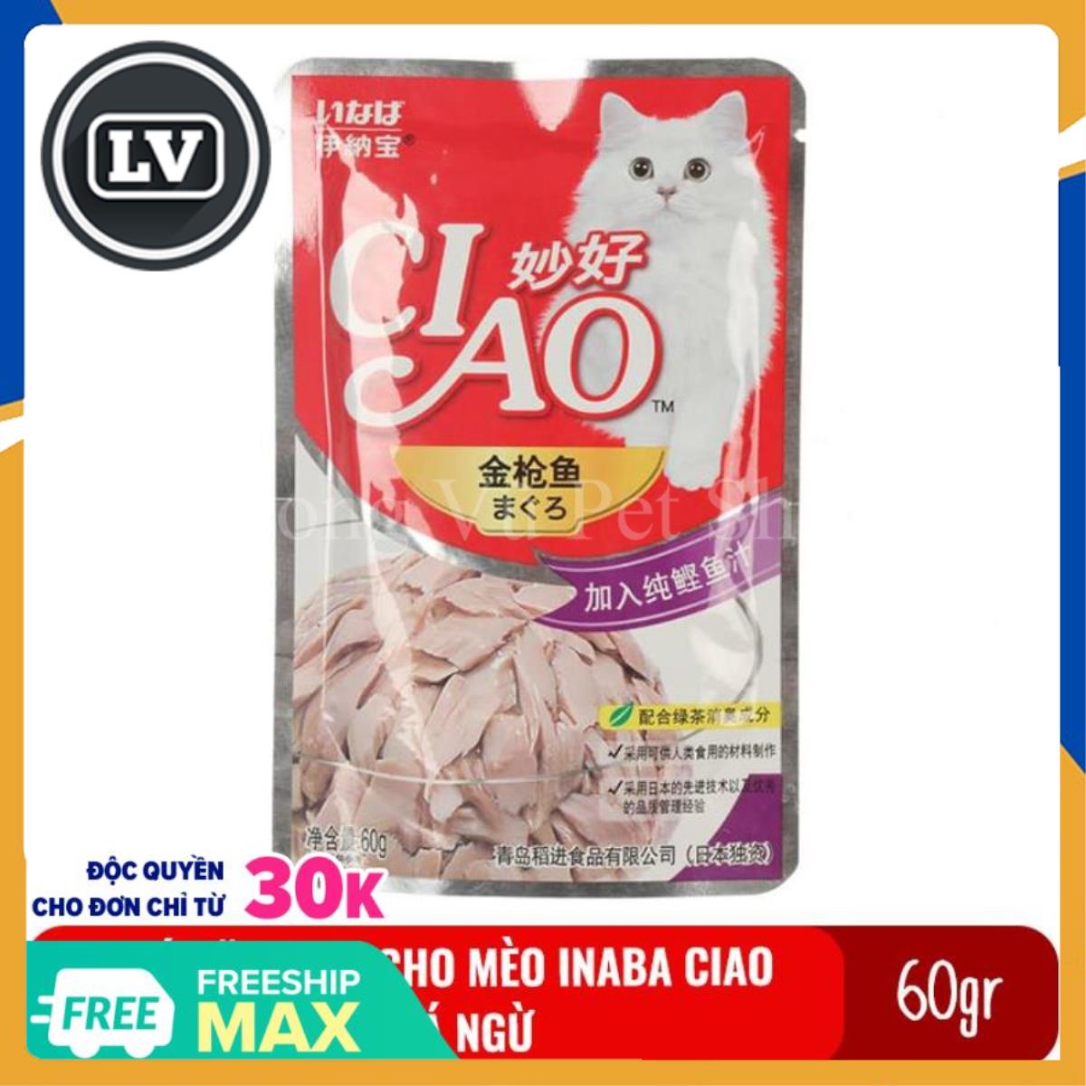 Thức ăn Pate cho mèo Inaba Ciao gói 60gr Vị Cá ngừ