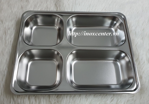 KHAY CƠM PHẦN 4 NGĂN SÂU LÒNG -INOX 201 ( 28x22x4 CM )