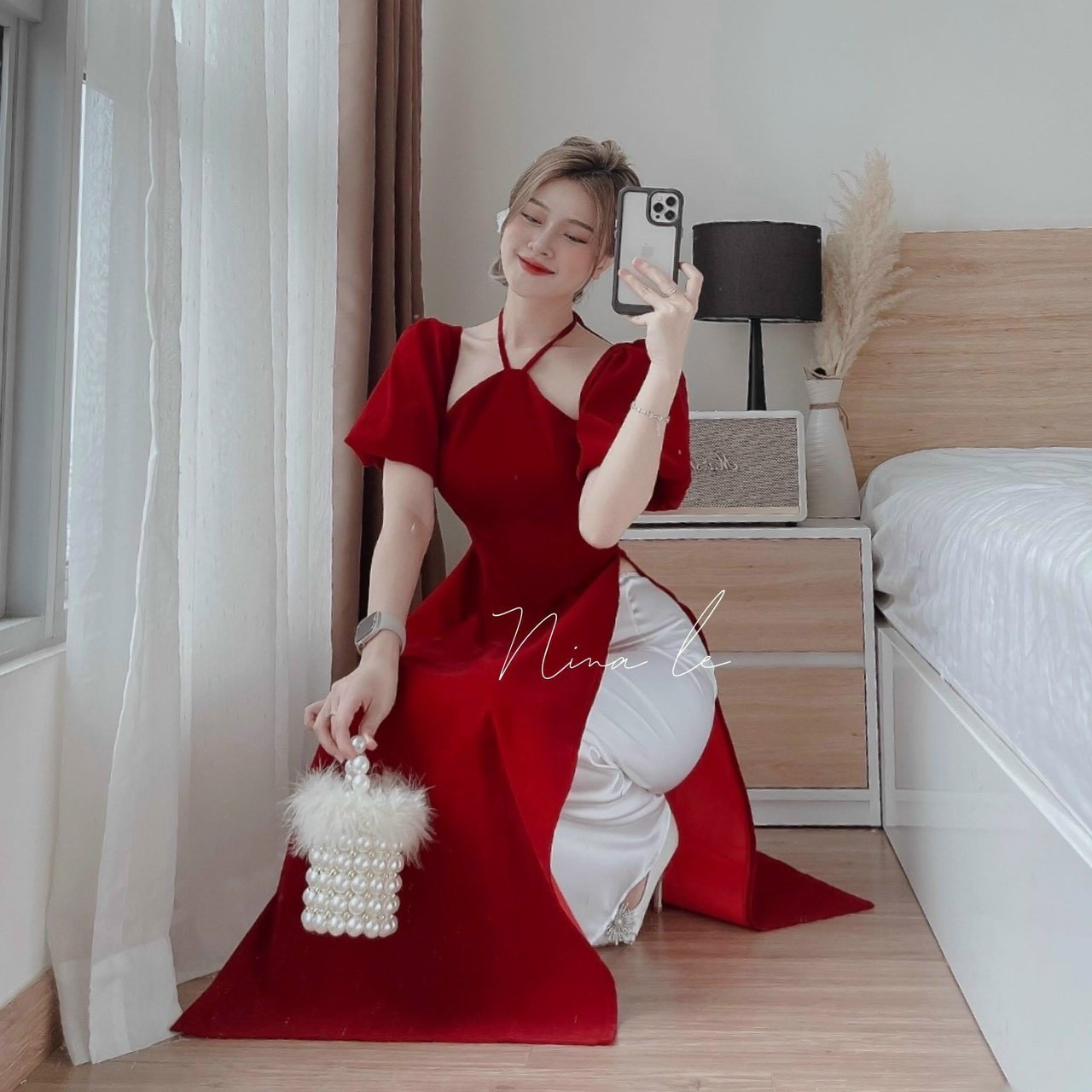 Sét Áo Dài Cổ Yếm Cách Tân + Quần (Vải Nhung Loại 1)