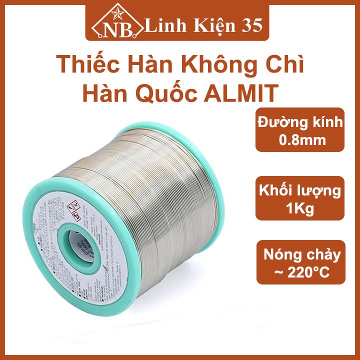 Thiếc hàn không chì hàn quốc 3%ag almit sr-34 pb-free lfm-22 đường kính 0.8mm